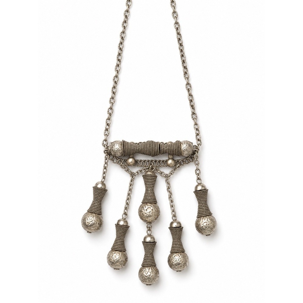 Traditional Yemeni tribal necklace featuring intricate silver Tone Wire Work